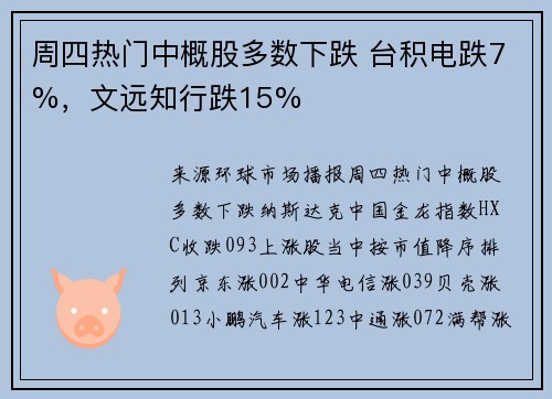 周四热门中概股多数下跌 台积电跌7%，文远知行跌15%