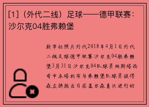 [1]（外代二线）足球——德甲联赛：沙尔克04胜弗赖堡