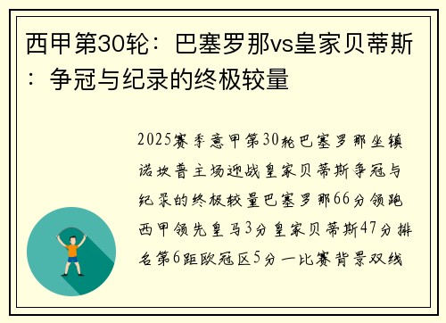 西甲第30轮：巴塞罗那vs皇家贝蒂斯：争冠与纪录的终极较量