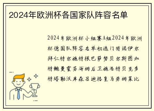 2024年欧洲杯各国家队阵容名单